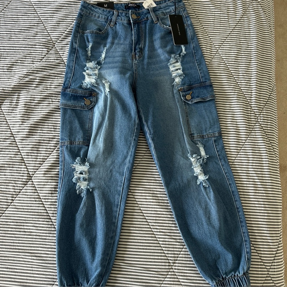 NWT American Bazi Los Angeles Baggy Denim Blue Jogger Medium $45